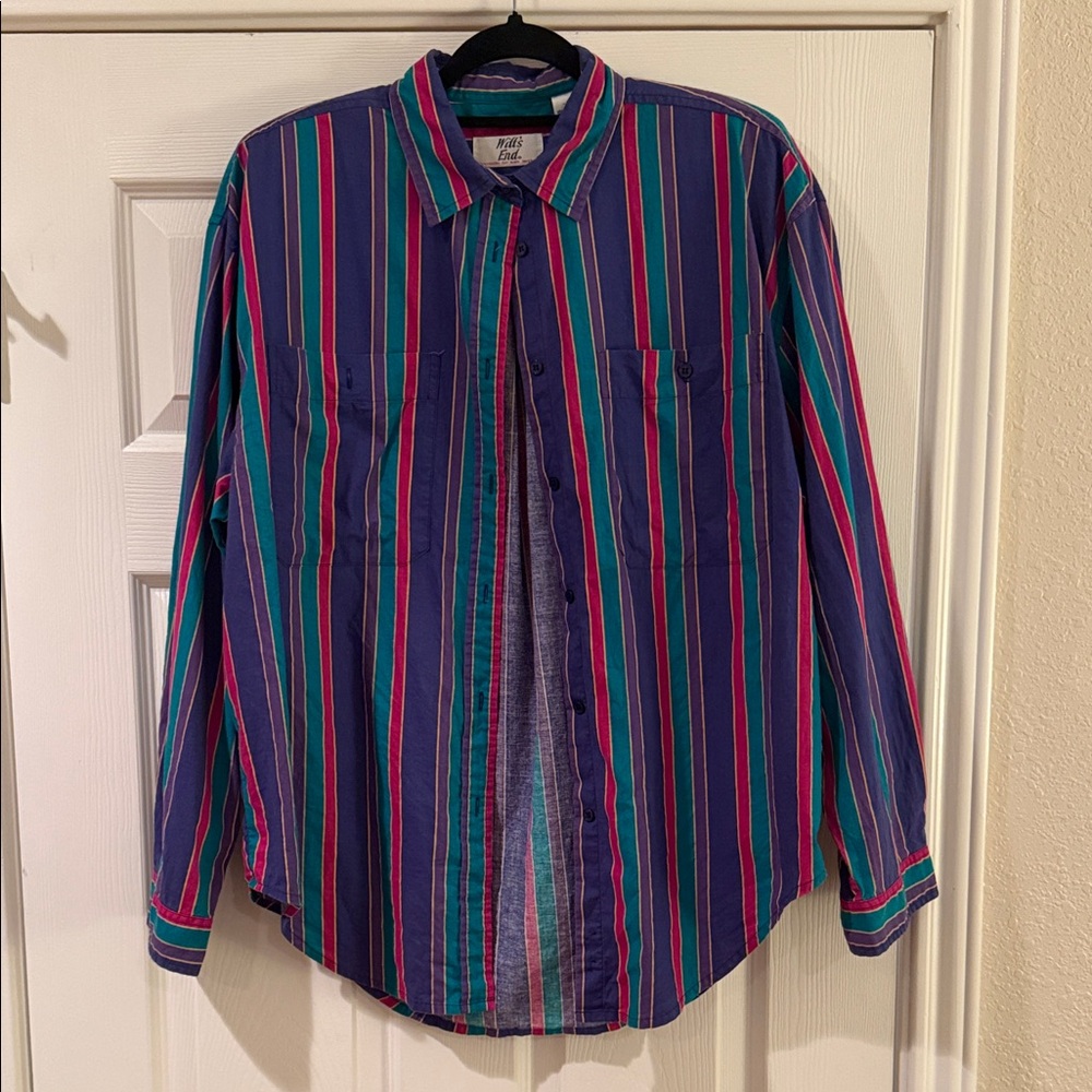 Vintage Retro Striped Button Down Shirt